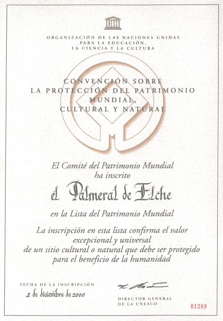 Inscripción del palmeral de Elche como Patrimonio Mundial